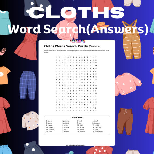 Cloths Word Search Puzzle